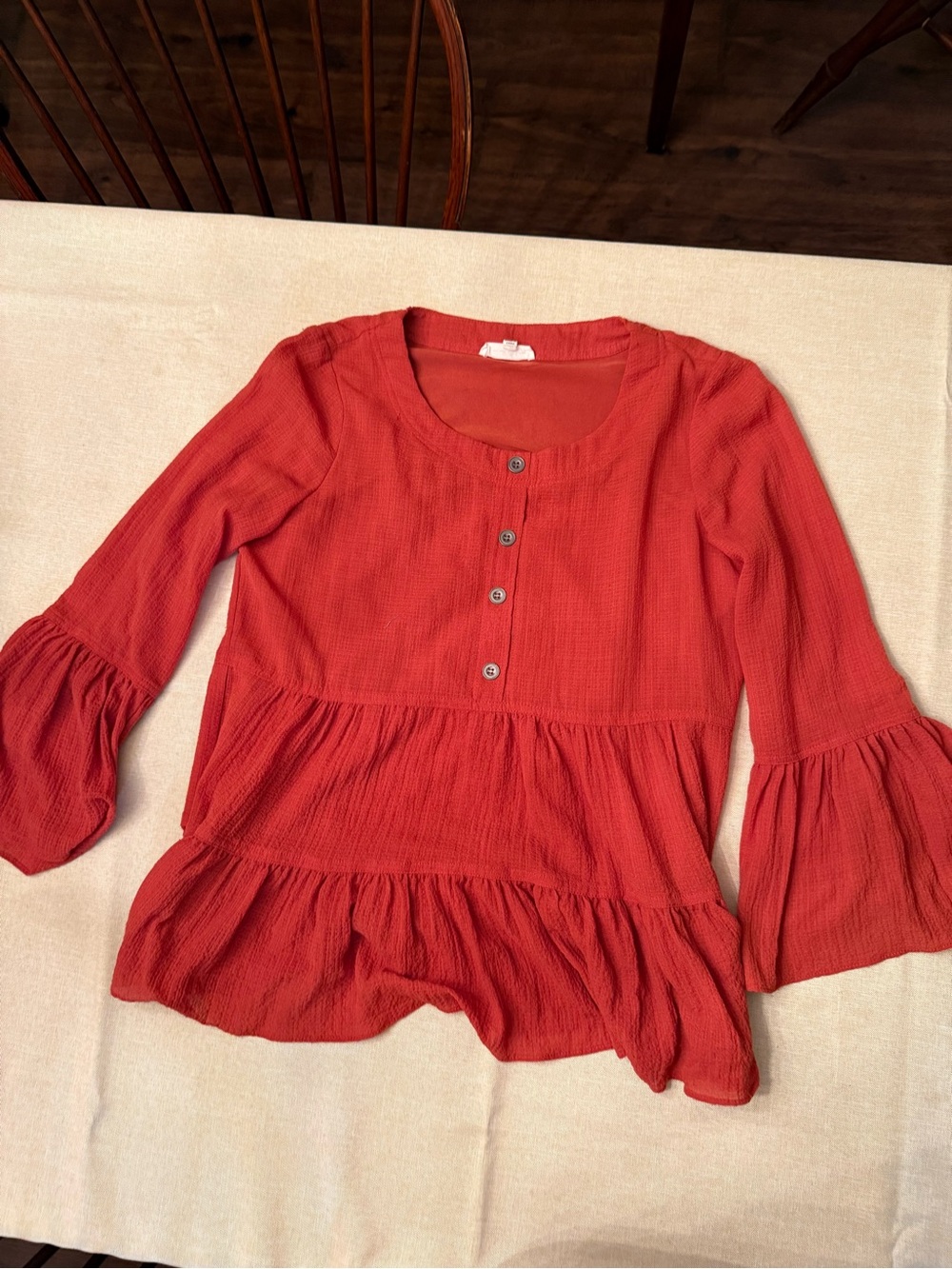 Jane and Delancey Rust Red Tiered Button-Front Peasant Tunic